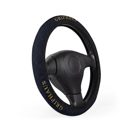 Monogram Lattice Steering Wheel Cover — Navy & Gold Pinstripe