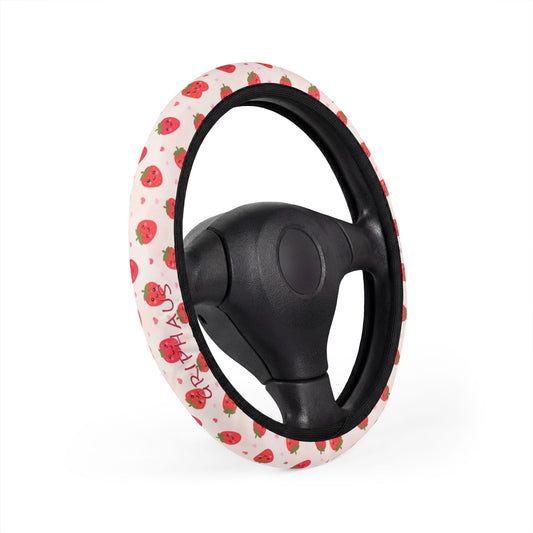 Berry Sweet Steering Wheel Cover — Kawaii Strawberry & Hearts Print