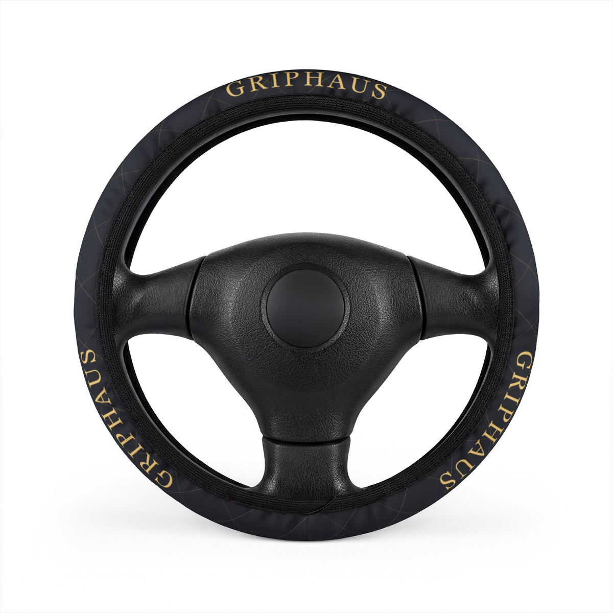 Monogram Lattice Steering Wheel Cover — Navy & Gold Pinstripe