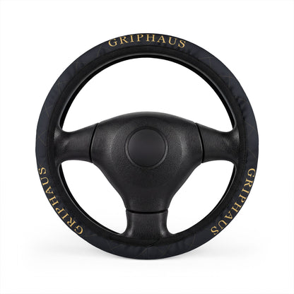 Monogram Lattice Steering Wheel Cover — Navy & Gold Pinstripe