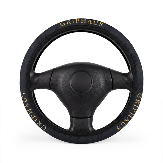 Monogram Lattice Steering Wheel Cover — Navy & Gold Pinstripe
