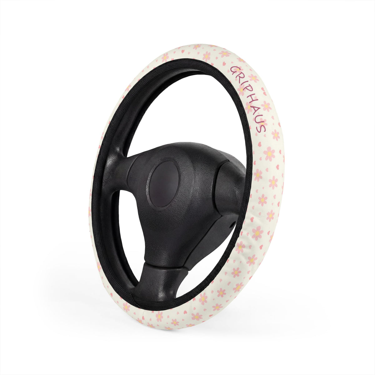 Rosie Bloom Steering Wheel Cover — Blush Daisy & Hearts Print