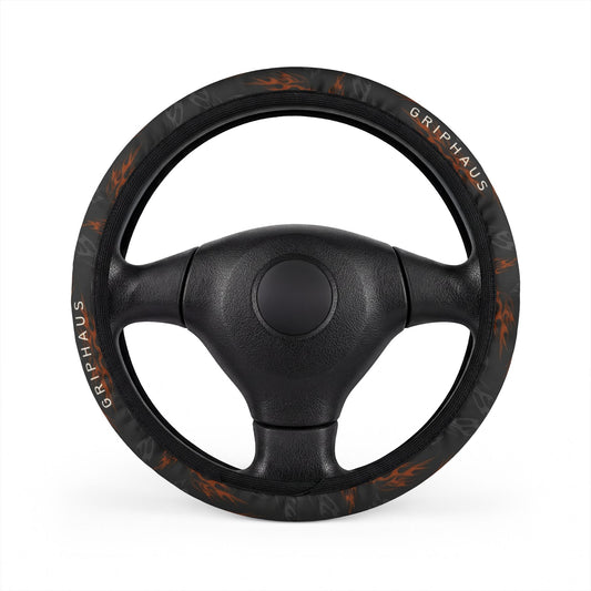 Hot Rod Flame Steering Wheel Cover — Classic Flame Pinstripe Print