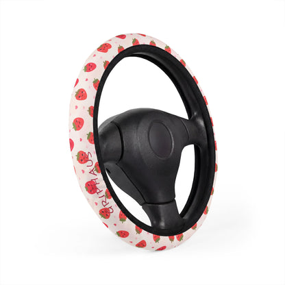 Berry Sweet Steering Wheel Cover — Kawaii Strawberry & Hearts Print