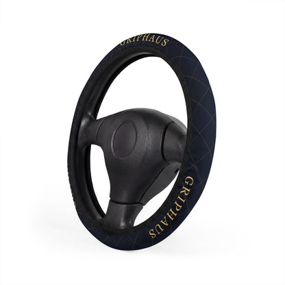 Monogram Lattice Steering Wheel Cover — Navy & Gold Pinstripe