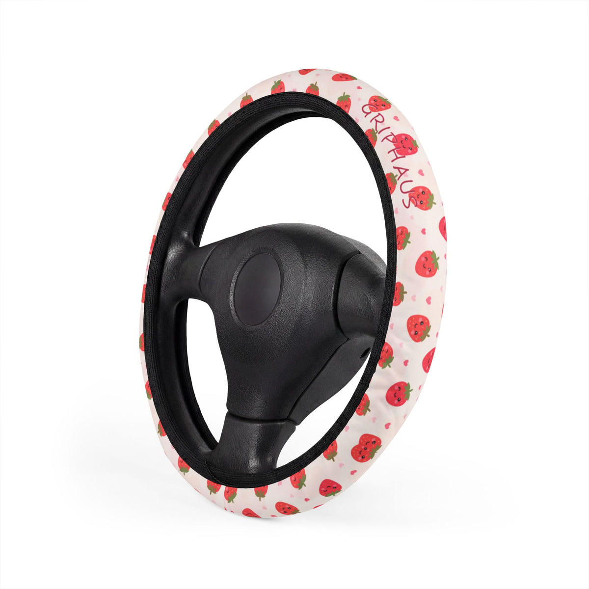 Berry Sweet Steering Wheel Cover — Kawaii Strawberry & Hearts Print
